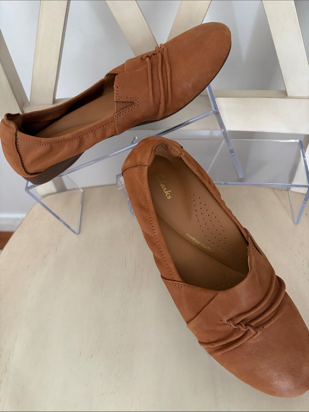 Clarks Women's Cognac Leather Slip-On Loafers